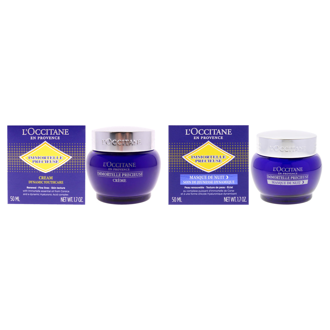 Immortelle Precious Overnight Mask and Cream Kit by LOccitane for Unisex - 2 Pc Kit 1.7oz Mask, 1.7oz Cream