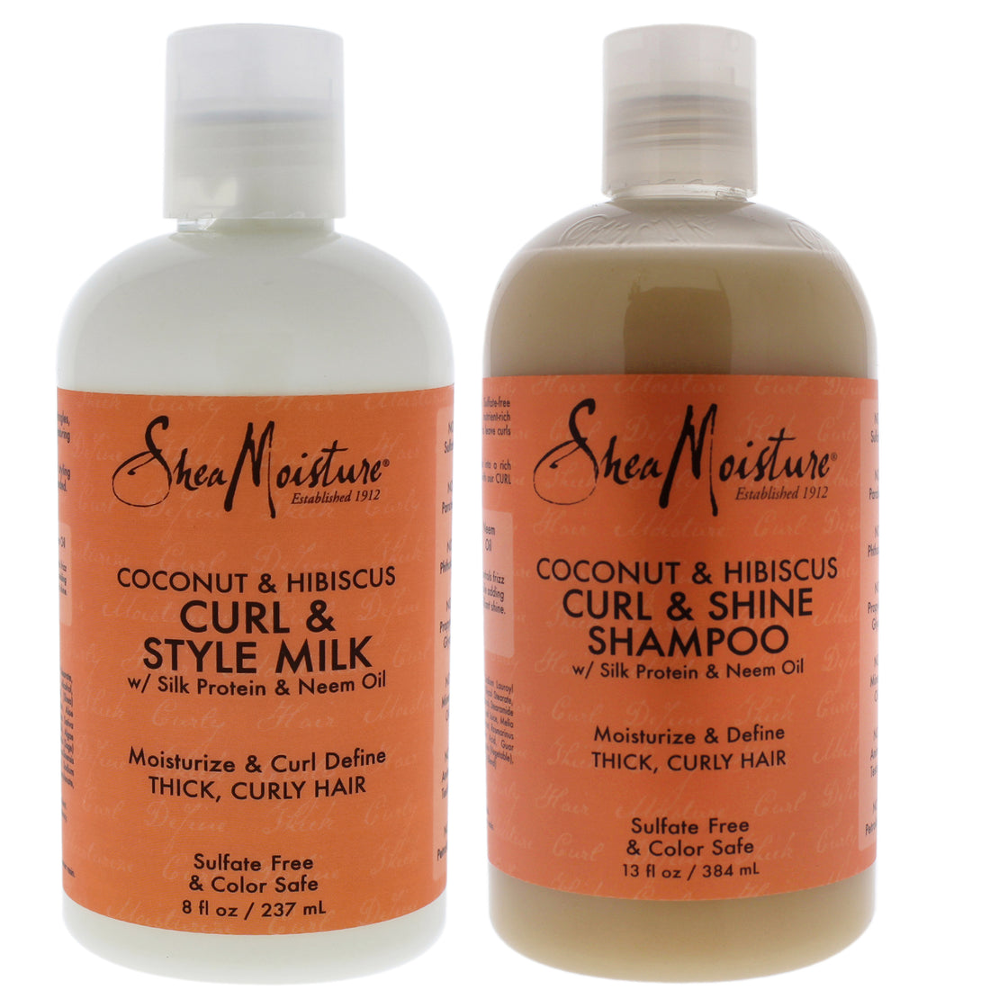 Coconut Hibiscus Curl Style Milk and Shine Shampoo Kit by Shea Moisture for Unisex - 2 Pc Kit 8oz Cream, 13oz Shampoo