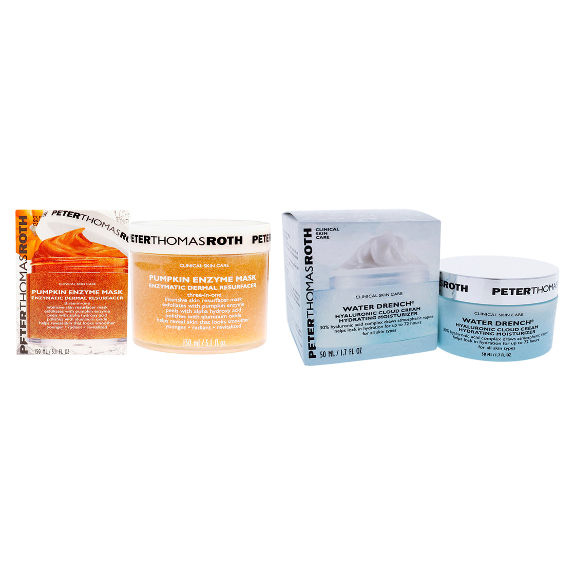 Pumpkin Enzyme Mask and Water Drench Hyaluronic Cloud Cream Kit by Peter Thomas Roth for Unisex - 2 Pc Kit 5.1oz Mask, 1.7oz Cream