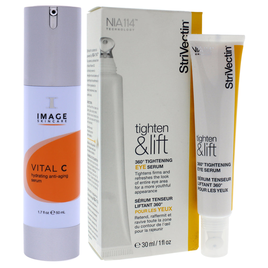 Vital C Hydrating Anti-Aging Serum and 360 Tightening Eye Serum Kit by Various Designers for Unisex - 2 Pc Kit 1.7oz Serum, 1oz Serum