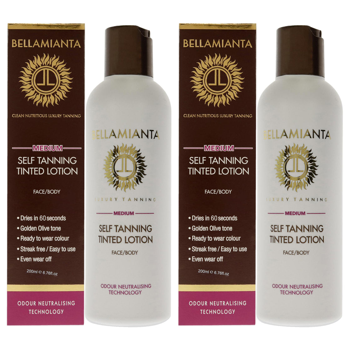 Self-Tanning Tinted Lotion - Medium by Bellamianta for Women - 6.76 oz Bronzer - Pack of 2