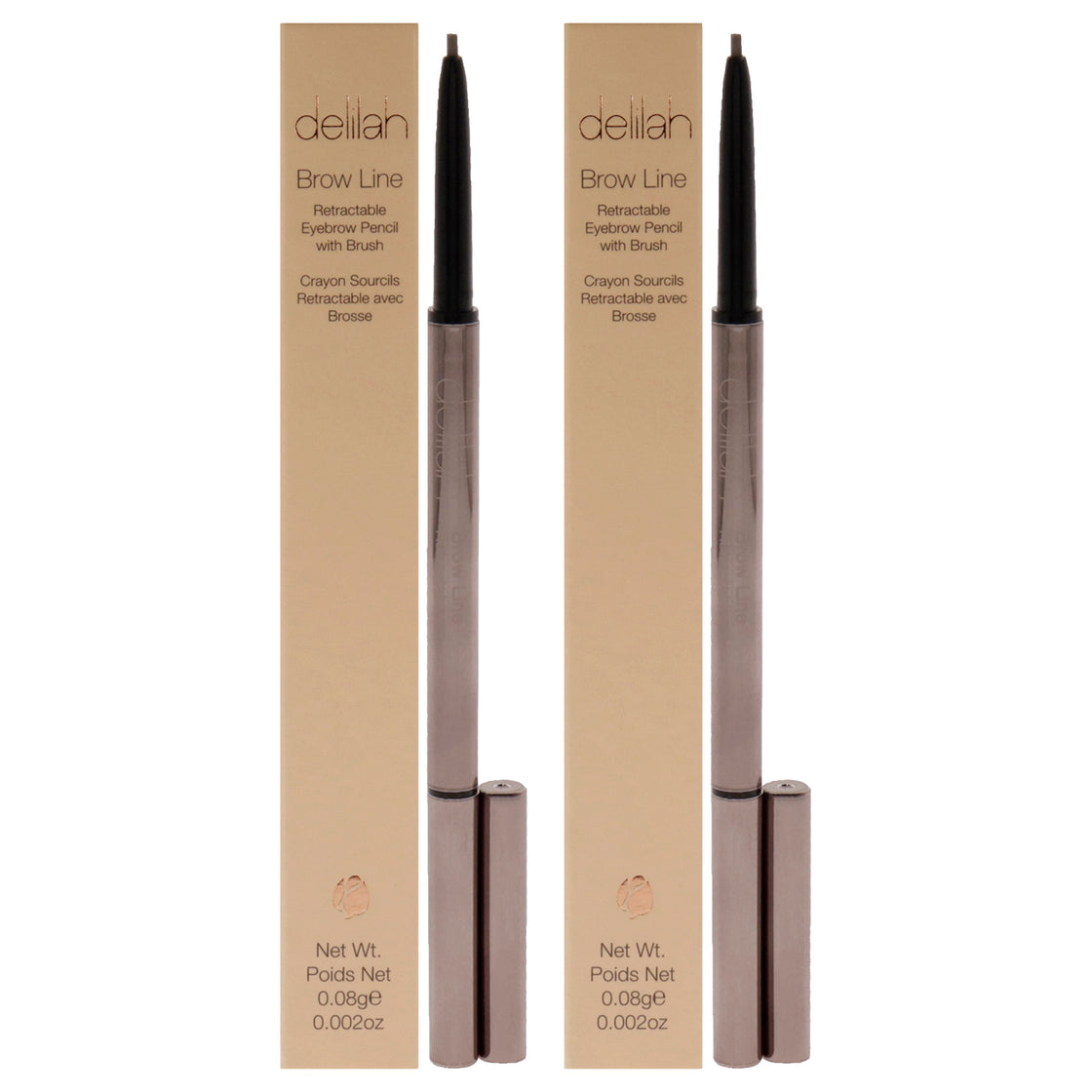 Brow Line Retractable Eyebrow Pencil With Brush - Ash by Delilah for Women - 0.002 oz Eyebrow - Pack of 2