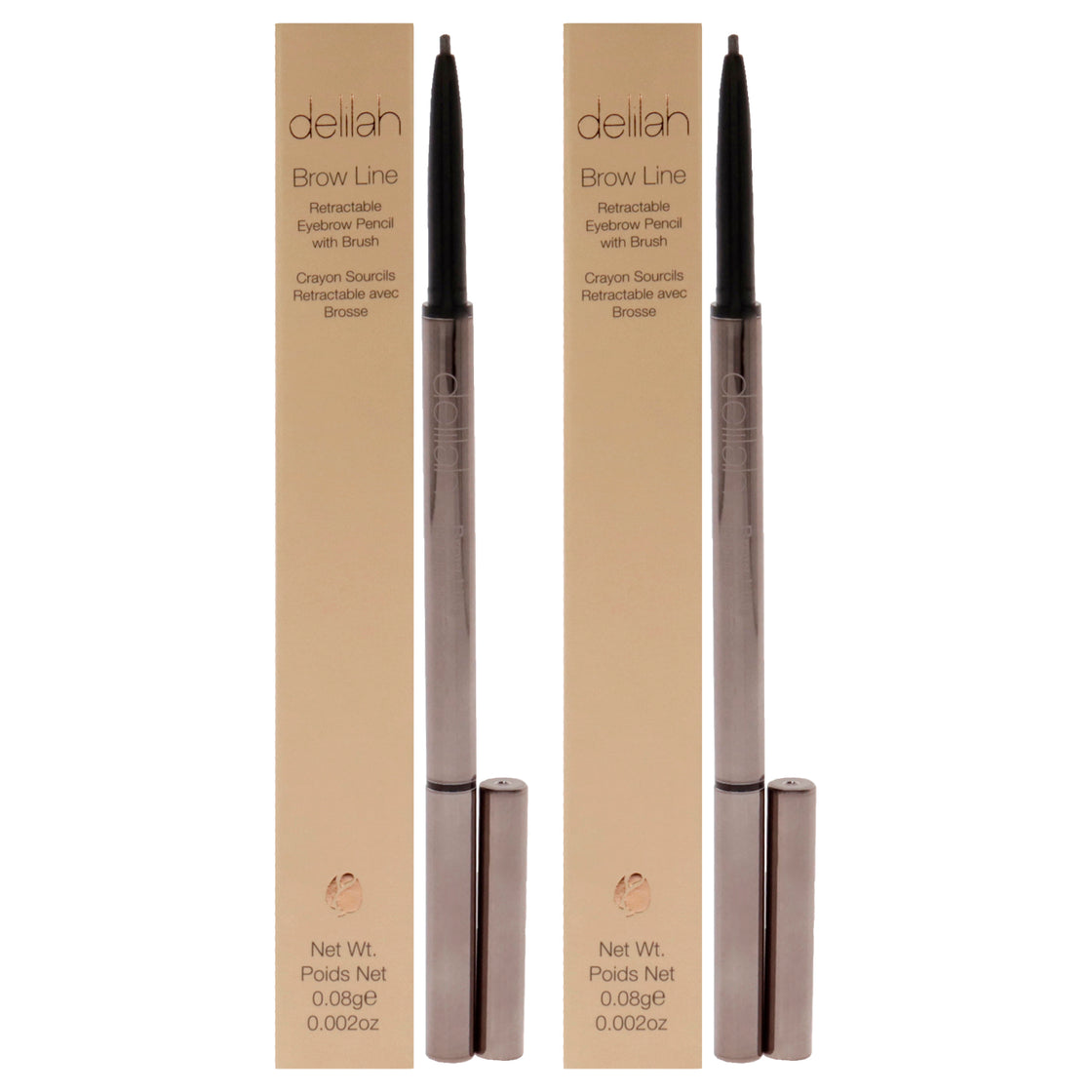 Brow Line Retractable Eyebrow Pencil With Brush - Sable by Delilah for Women - 0.002 oz Eyebrow - Pack of 2