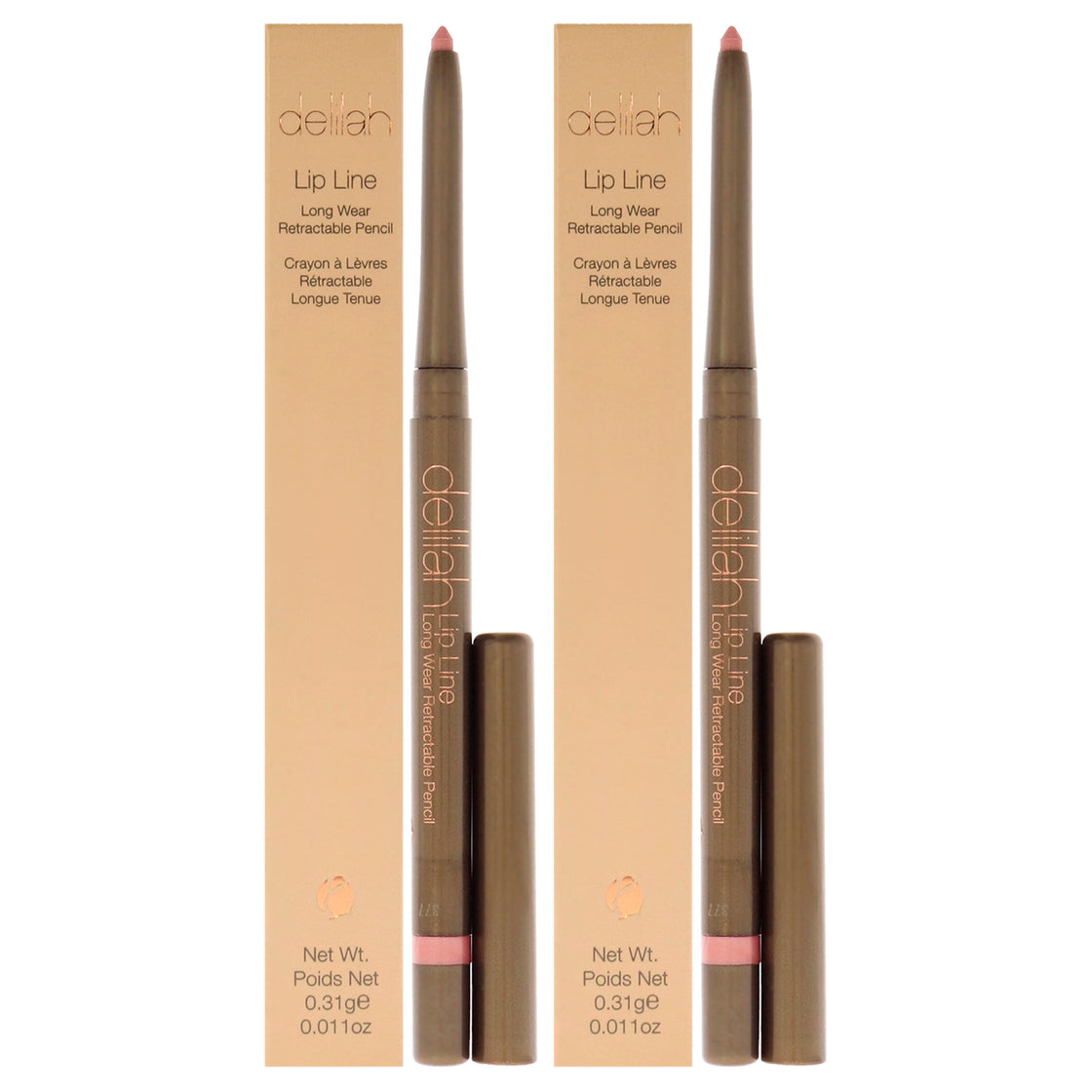 Lip Line Long Wear Retractable Pencil - Naked by Delilah for Women - 0.011 oz Lip Liner - Pack of 2