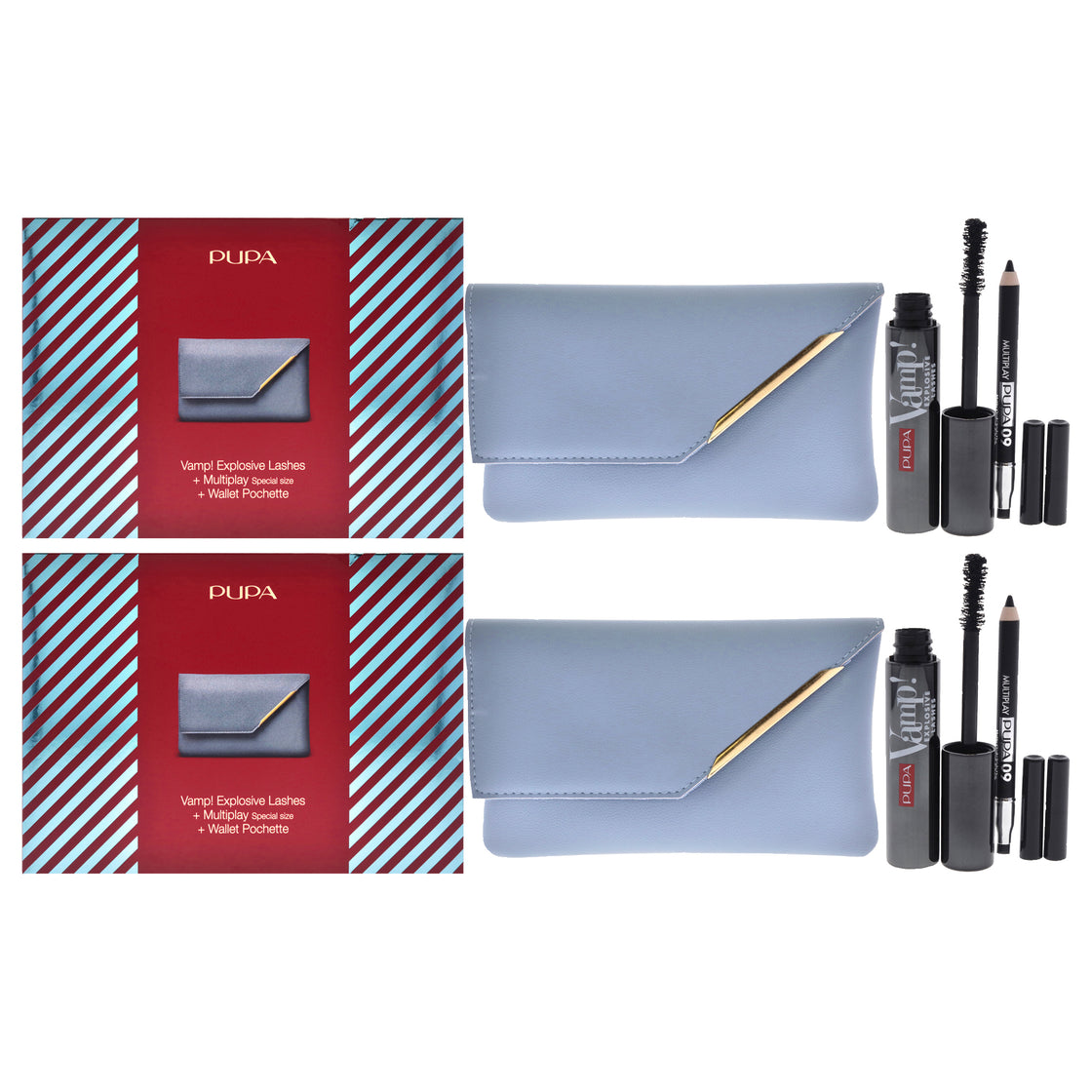 Vamp! Explosive Lashes and Multiply Set - Pack of 2 by Pupa Milano for Women - 3 Pc 0.40oz Vamp! Explosive Lashes Mascara - 110 Black, 0.03oz Multiplay Eye Pencil - 09 Black, Wallet