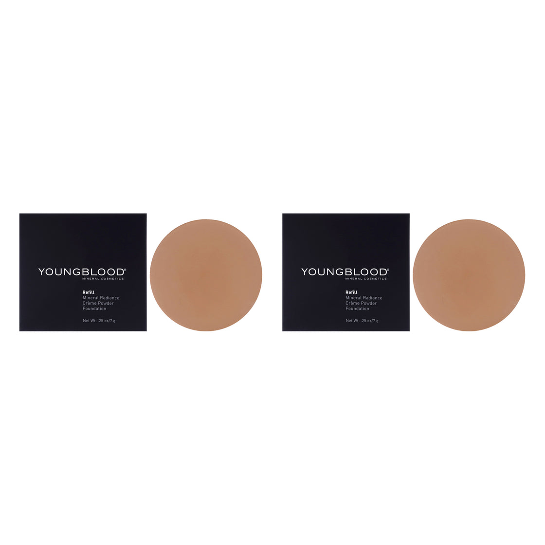 Mineral Radiance Creme Powder Foundation - Tawnee by Youngblood for Women - 0.25 oz Foundation(Refill) - Pack of 2