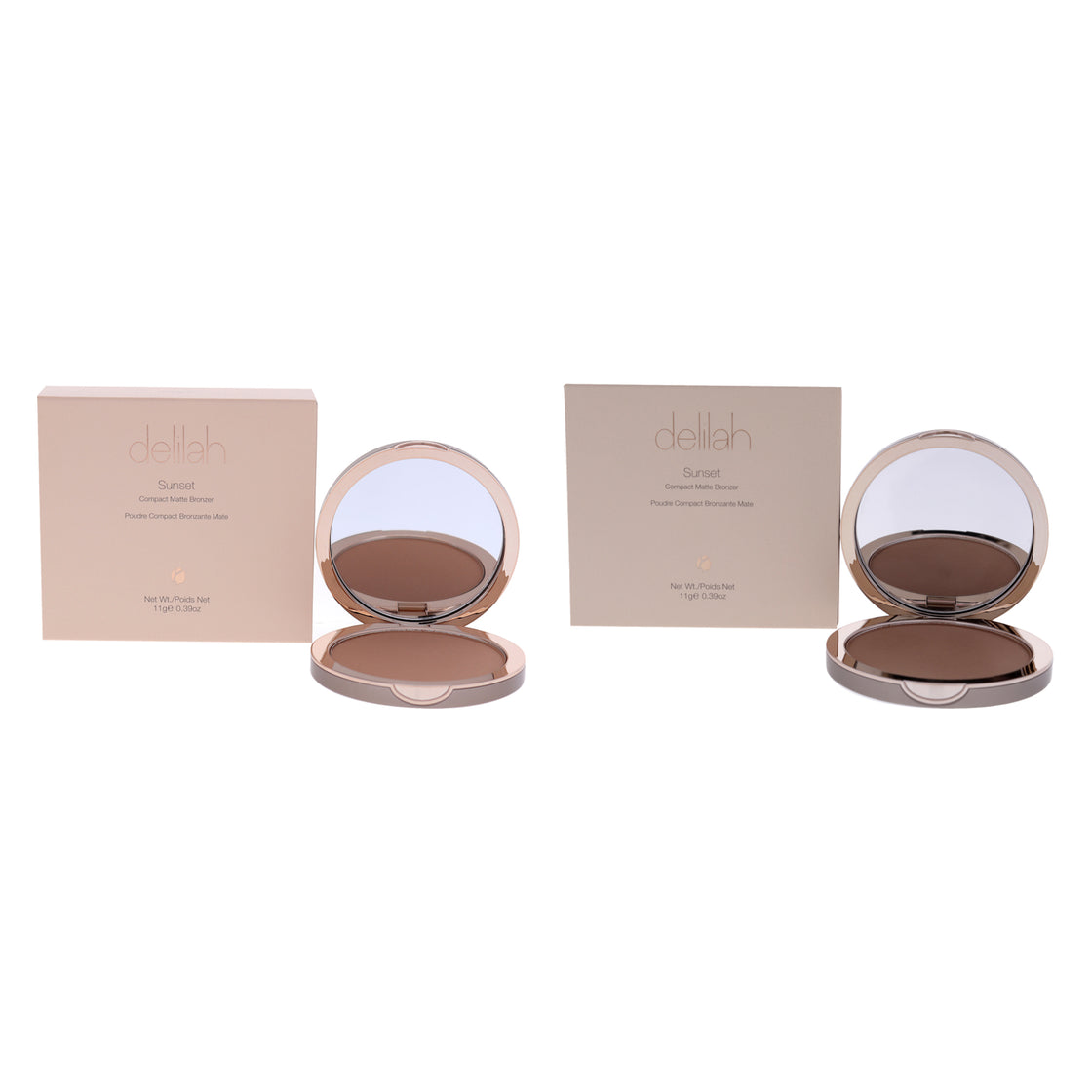 Sunset Compact Matte Bronzer Kit by Delilah for Women - 2 Pc Kit 0.39oz Bronzer - Light Medium, Medium Dark