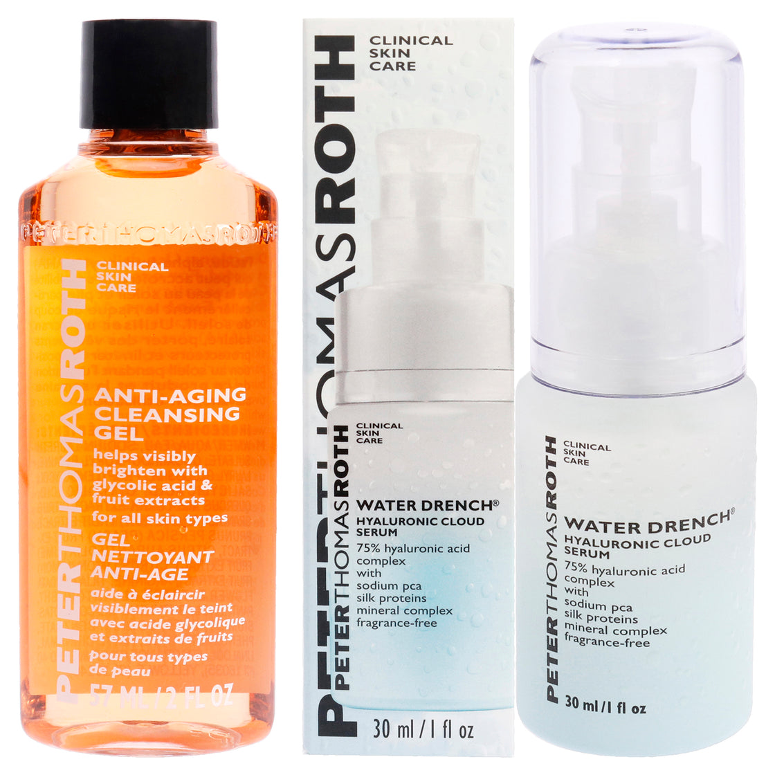 Water Drench Hyaluronic Cloud Serum and Anti-Aging Cleansing Gel Kit by Peter Thomas Roth for Unisex