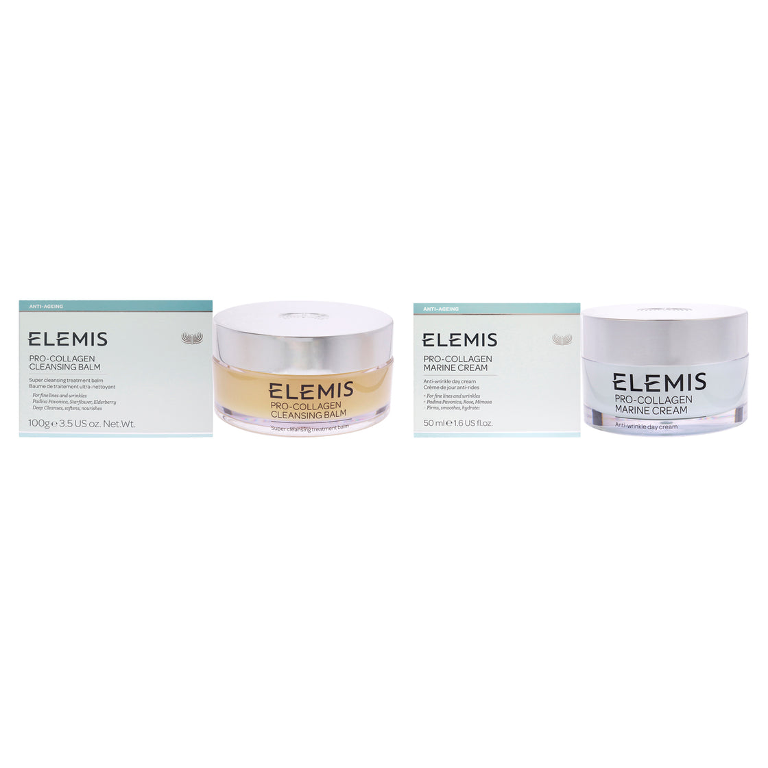 Pro-Collagen Marine Cream and Cleansing Balm Kit by Elemis for Unisex - 2 Pc Kit 1.7oz Cream, 3.5oz Cleanser