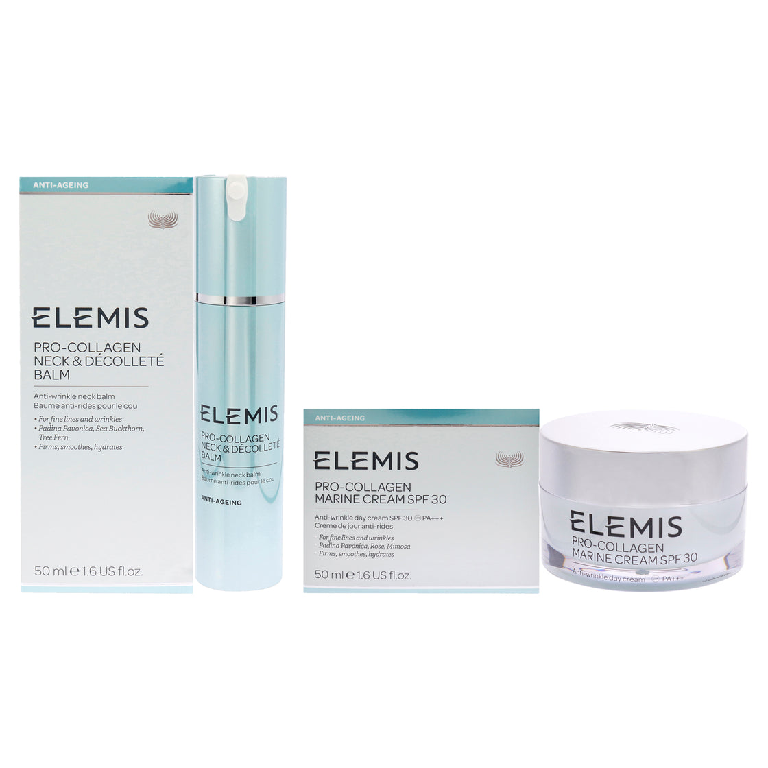 Pro-Collagen Neck & Decollete Balm and Pro-Collagen Marine Cream SPF 30 Kit by Elemis for Women - 2 Pc Kit 1.7oz Balm, 1.6oz Day Cream