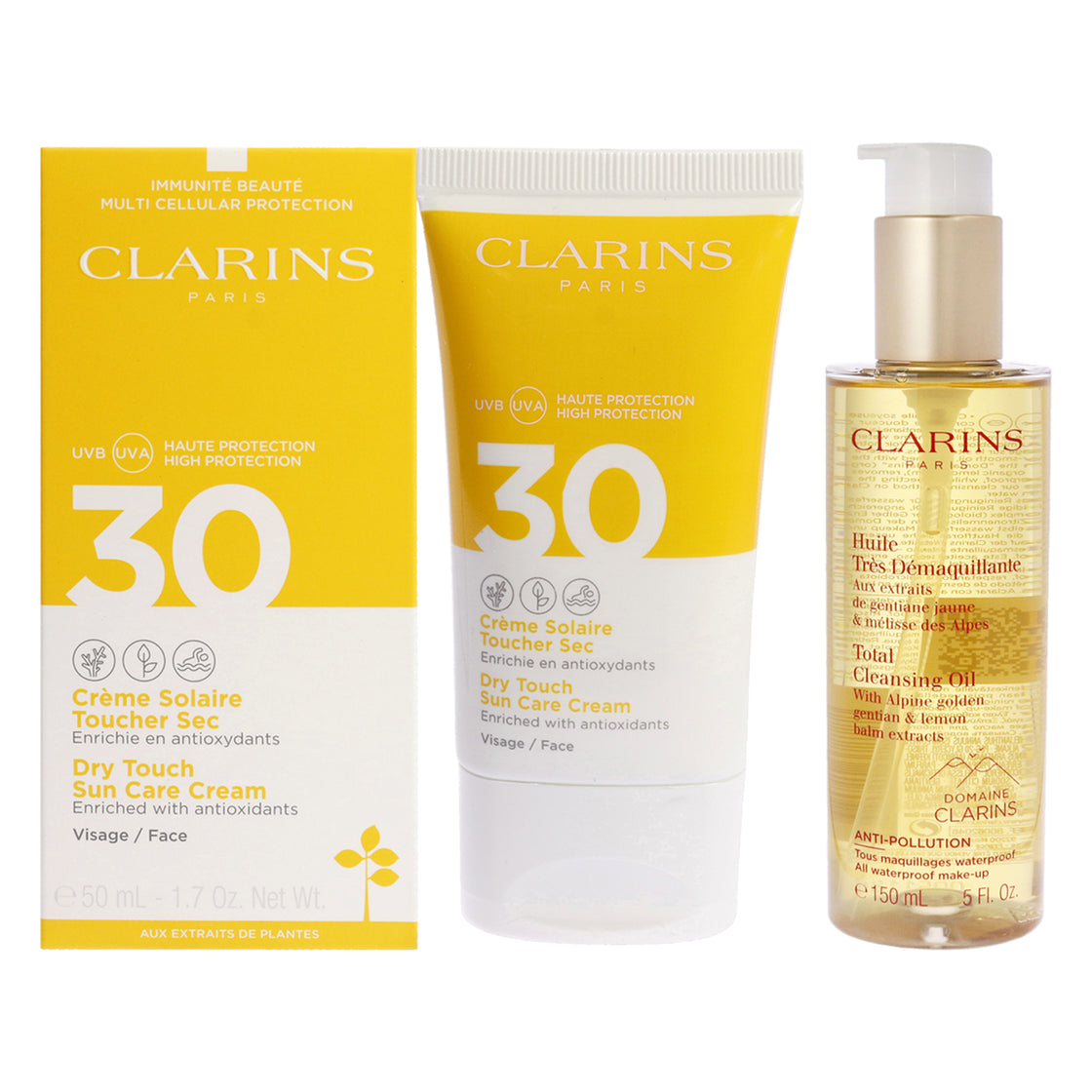 Total Cleansing Oil and Sun Care Cream SPF 30 Kit by Clarins for Unisex - 2 Pc Kit 5oz Cleanser, 1.7oz Sunscreen