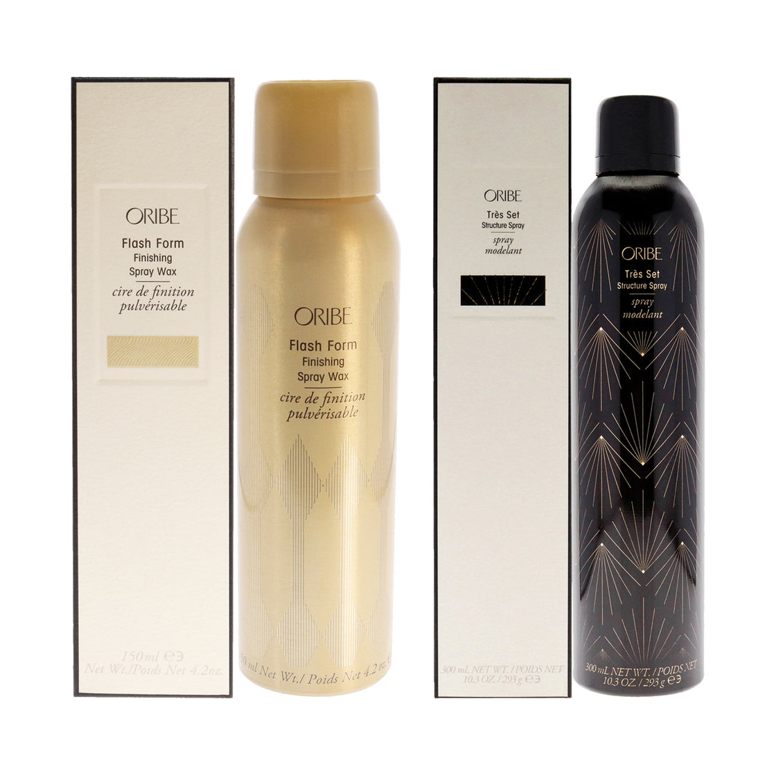 Flash Form Finishing Spray Wax and Tres Set Structure Spray Kit by Oribe for Unisex - 2 Pc Kit 4.2oz Wax, 10.3oz Hair Spray