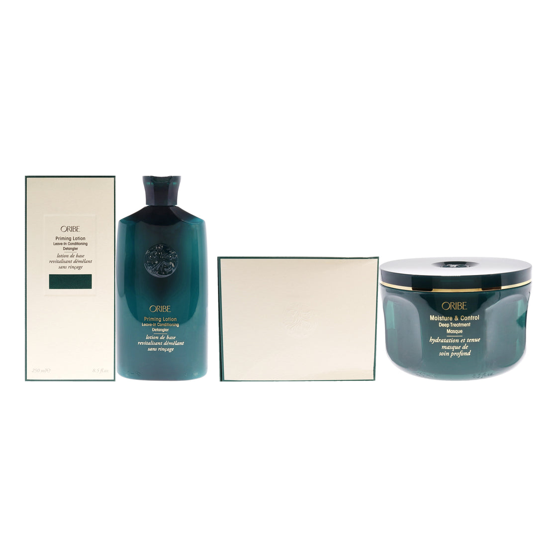 Moisture and Control Deep Treatment Masque and Priming Lotion Leave-In Conditioning Detangler Kit by Oribe for Unisex - 2 Pc Kit 8.5oz Masque, 8.5oz Detangler