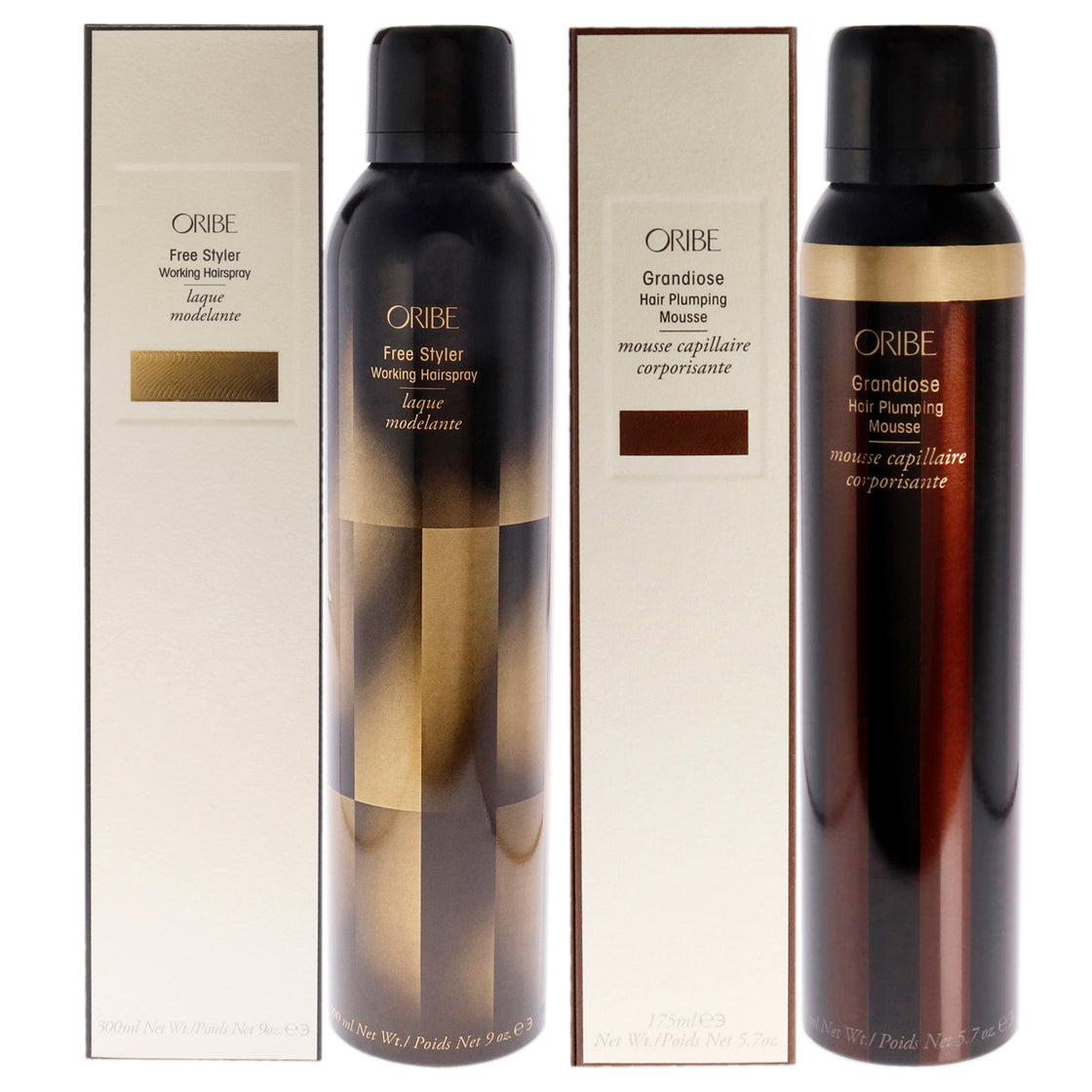 Grandiose Hair Plumping Mousse and Free Styler Working Hairspray Kit by Oribe for Unisex - 2 Pc Kit 5.7oz Mousse, 9oz Hairspray