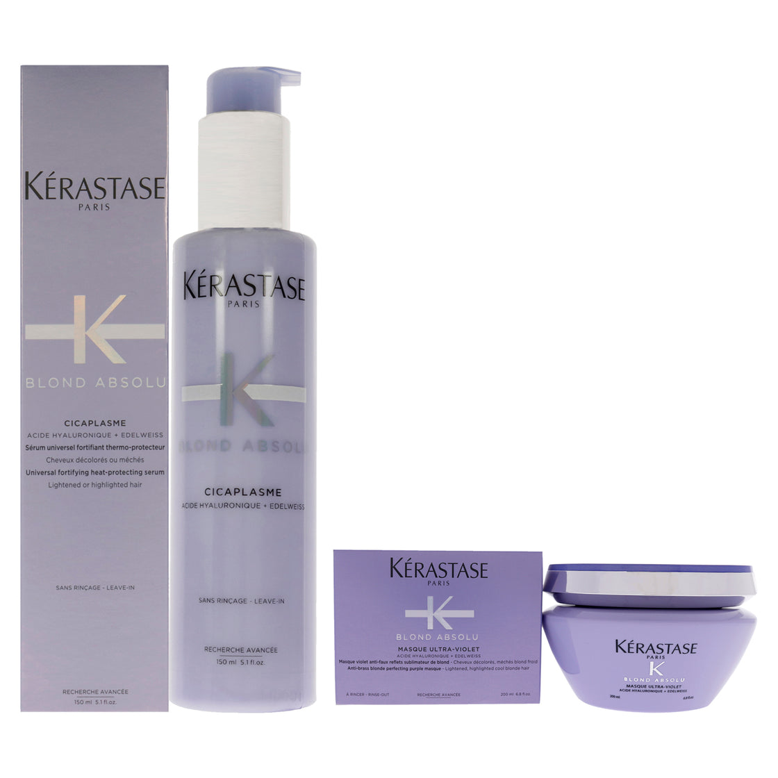 Blonde Absolu Ultra Violet Masque and Cicaplasme Serum Kit by Kerastase for Unisex - 2 Pc Kit 6.8oz Masque, 5.1oz Serum