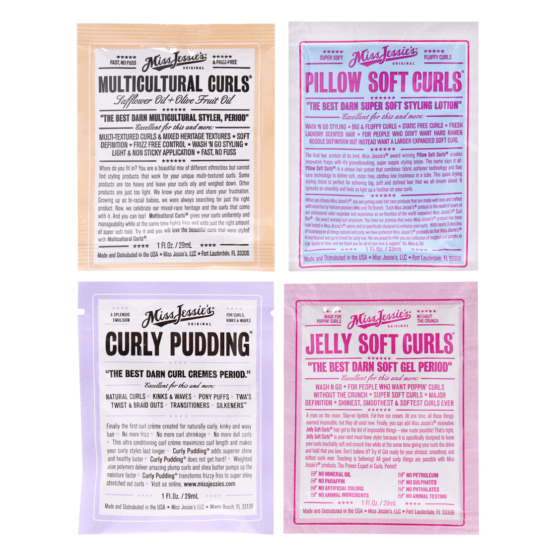 Pillow Soft Curls With Jelly Soft Curl and Multi Cultural Curls-Curly Pudding Kit by Miss Jessies for Unisex - 4 Pc Kit 1oz Lotion, 1oz Gel, 1oz Cream, 1oz Cream