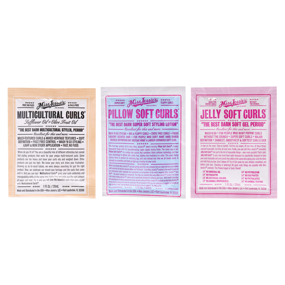 Pillow Soft Curls With Jelly Soft Curl and Multi Cultural Curls Kit by Miss Jessies for Unisex - 3 Pc Kit 1oz Lotion, 1oz Gel, 1oz Cream