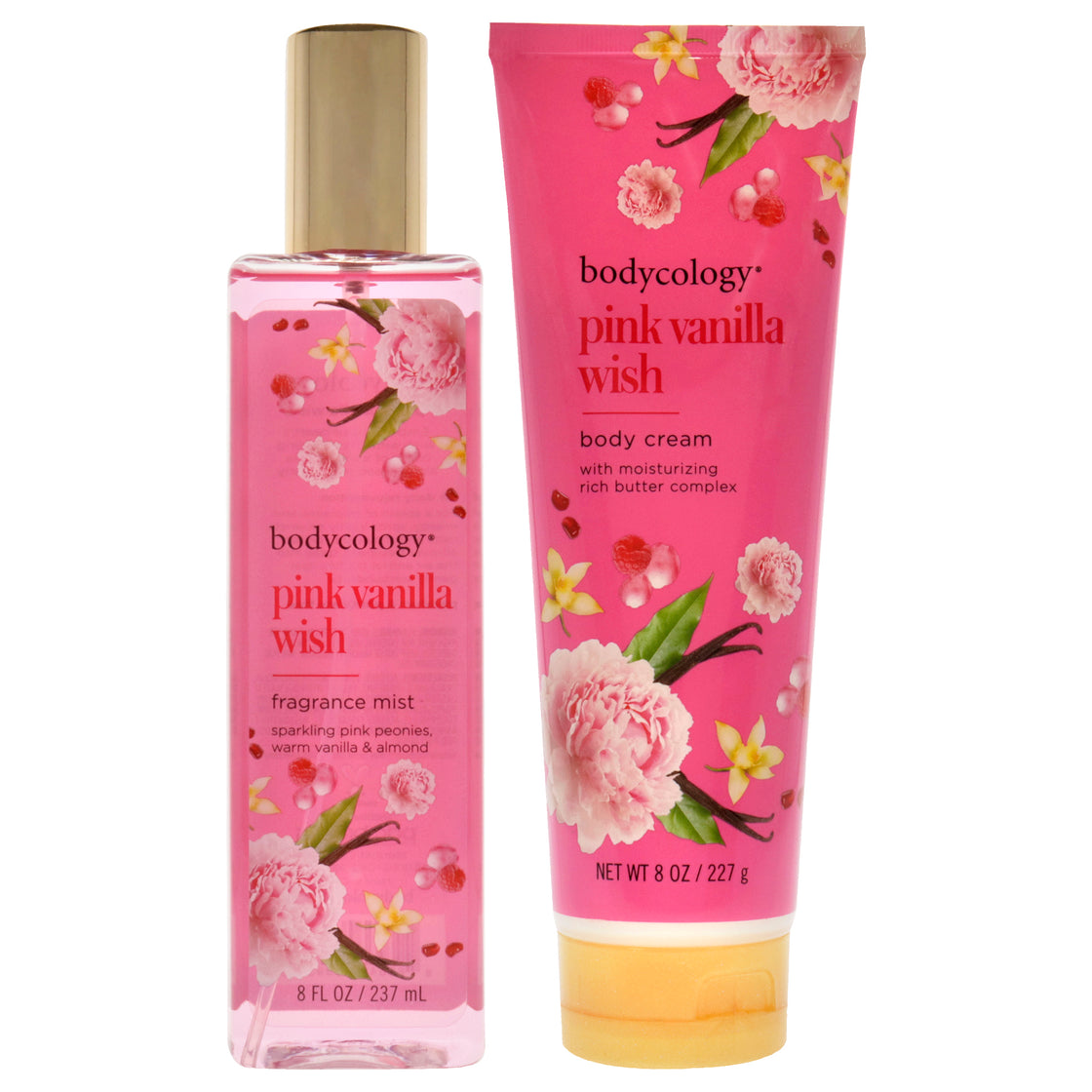 Pink Vanilla Wish Kit by Bodycology for Women - 2 Pc Kit 8oz Fragrance Mist, 8oz Body Cream