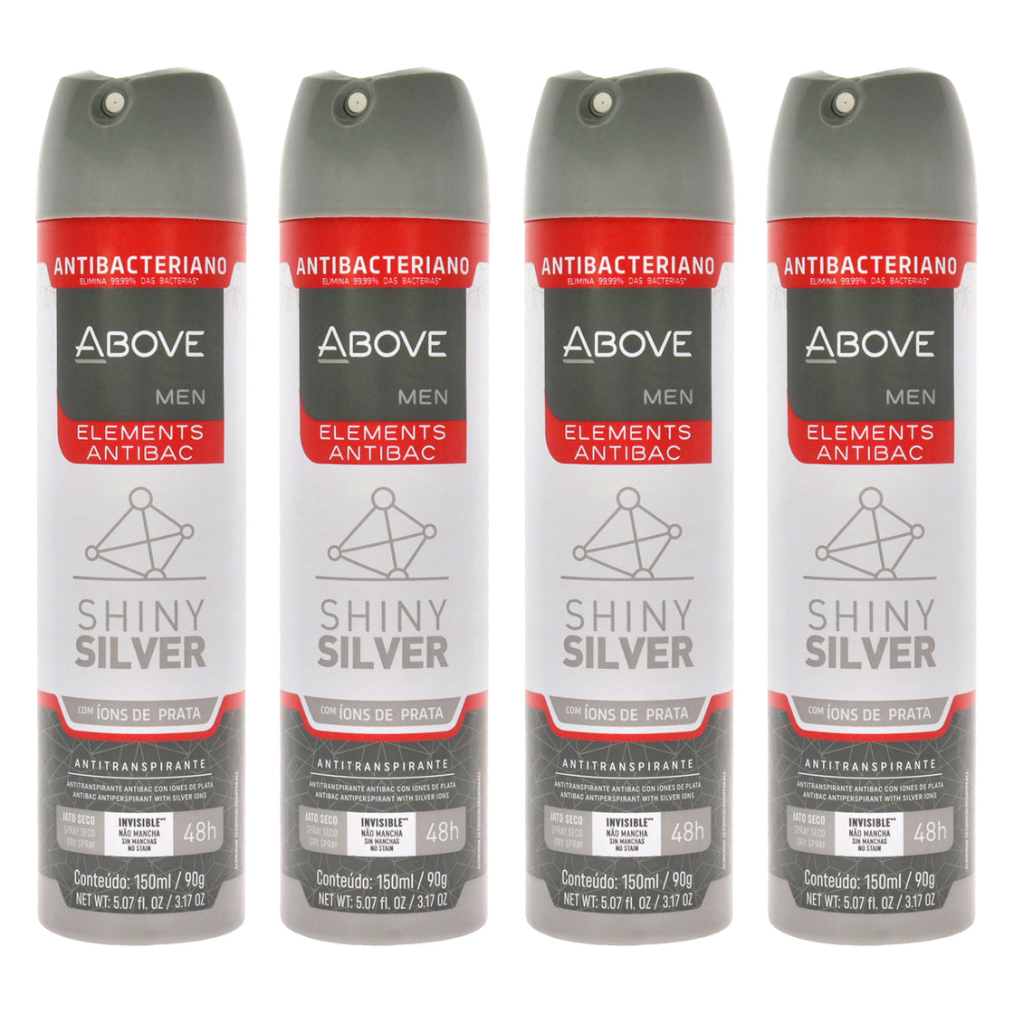 48 Hours Elements Antibac Antiperspirant Deodorant - Shine Silver by Above for Men - 3.17 oz Deodorant Spray - Pack of 4