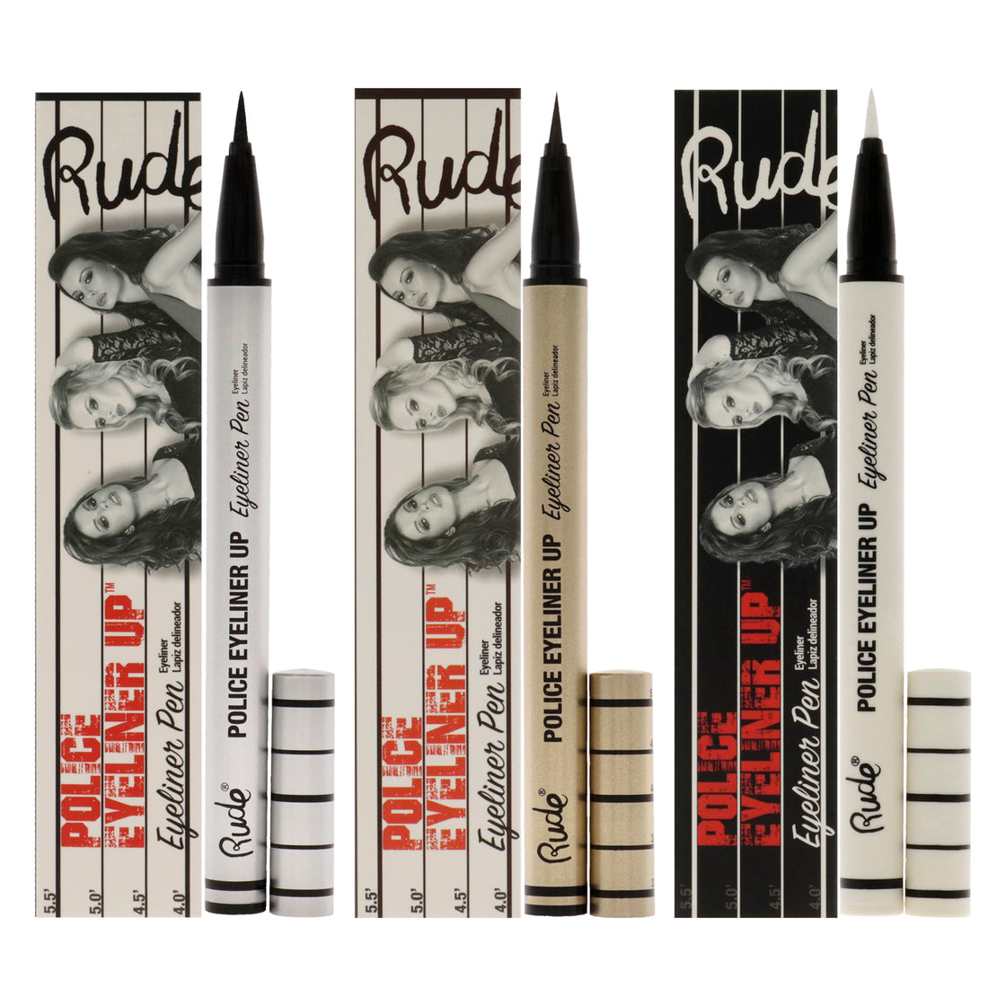 Police Eyeliner Up Eyeliner Pen Kit by Rude Cosmetics for Women - 3 Pc Kit 3 X 0.017oz Eyeliner Pen - Bail Bond, Big House, Top Dog