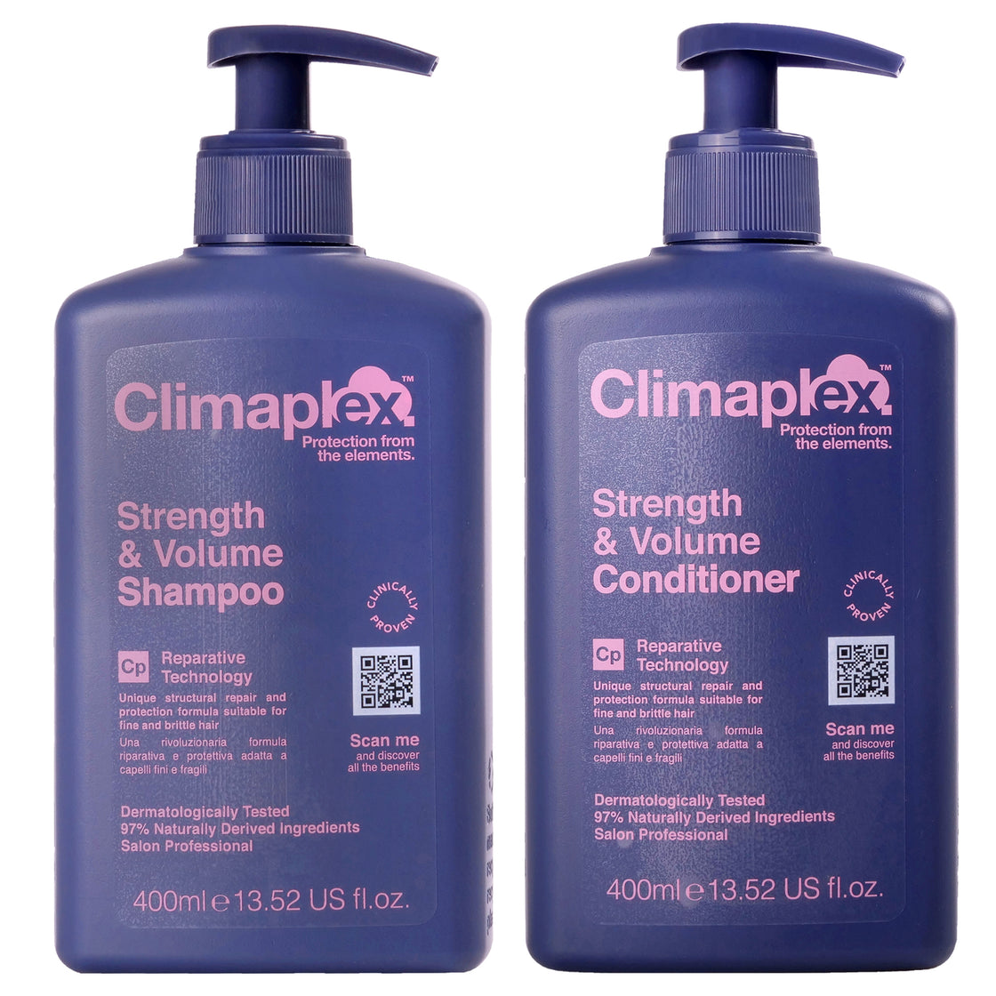 Strength and Volume Shampoo and Strength and Volume Conditioner Kit by Climaplex for Unisex - 2 Pc Kit 13.52oz Conditioner, 13.52oz Shampoo