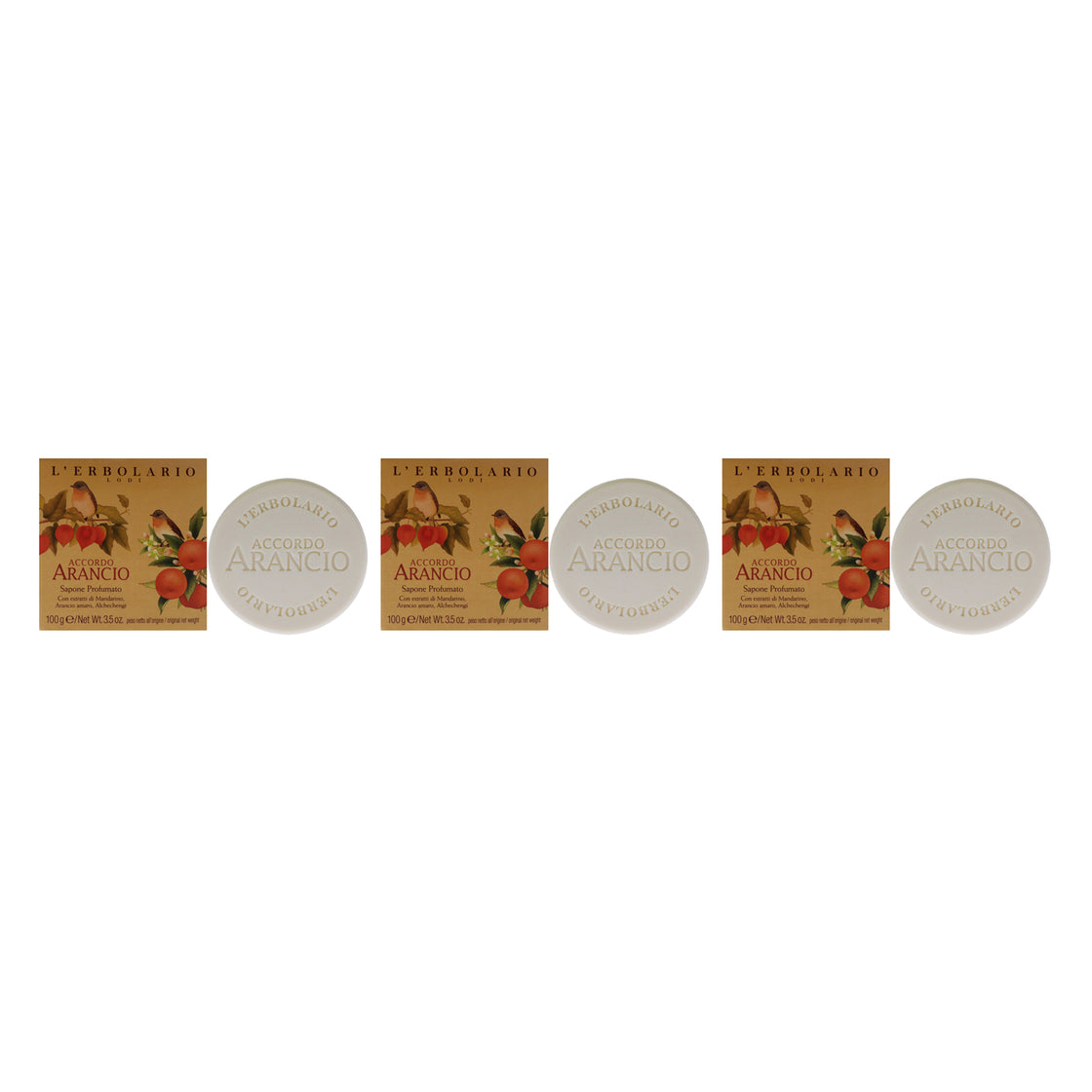 Accordo Arancio Perfumed Soap by LErbolario for Unisex - 3.5 oz Soap - Pack of 3