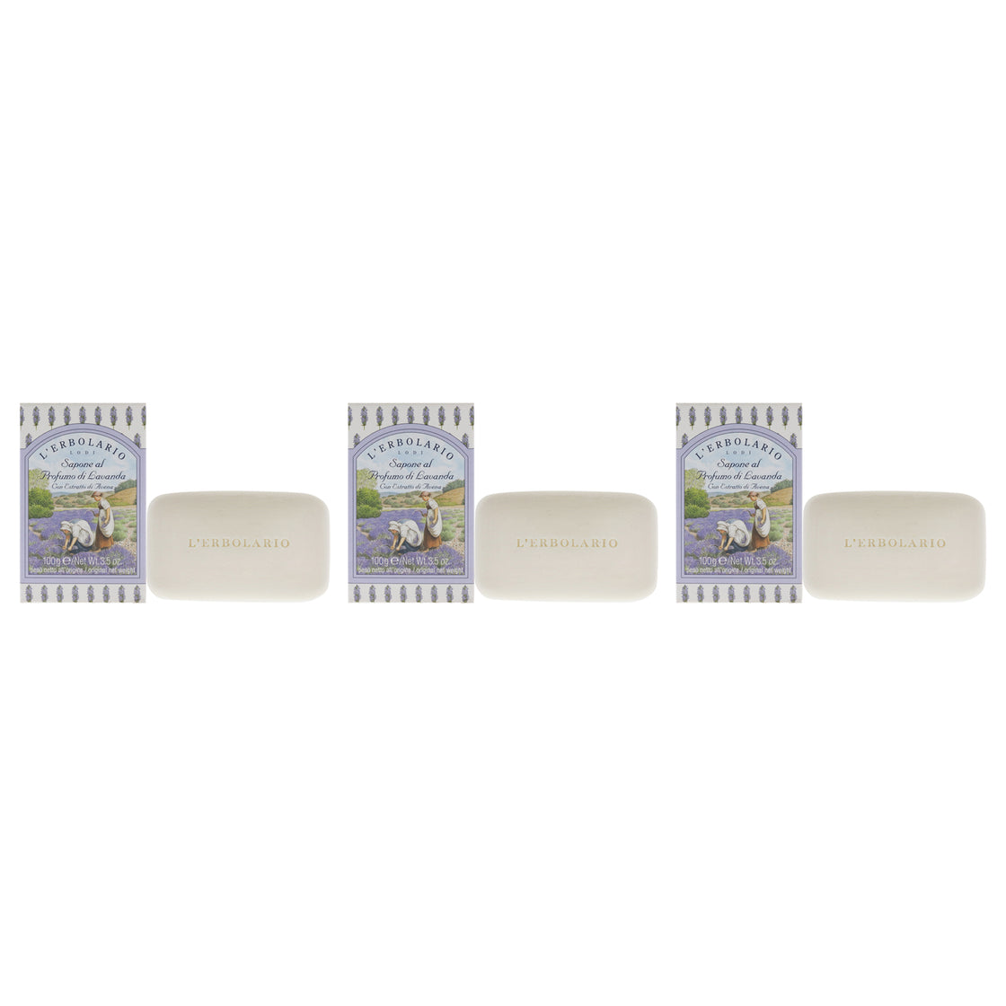 Lavender Perfumed Soap by LErbolario for Unisex - 3.5 oz Soap - Pack of 3