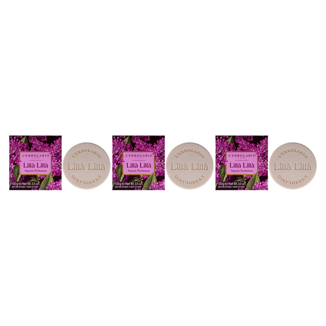 Lilac Lila Perfumed Soap by LErbolario for Unisex - 3.5 oz Soap - Pack of 3