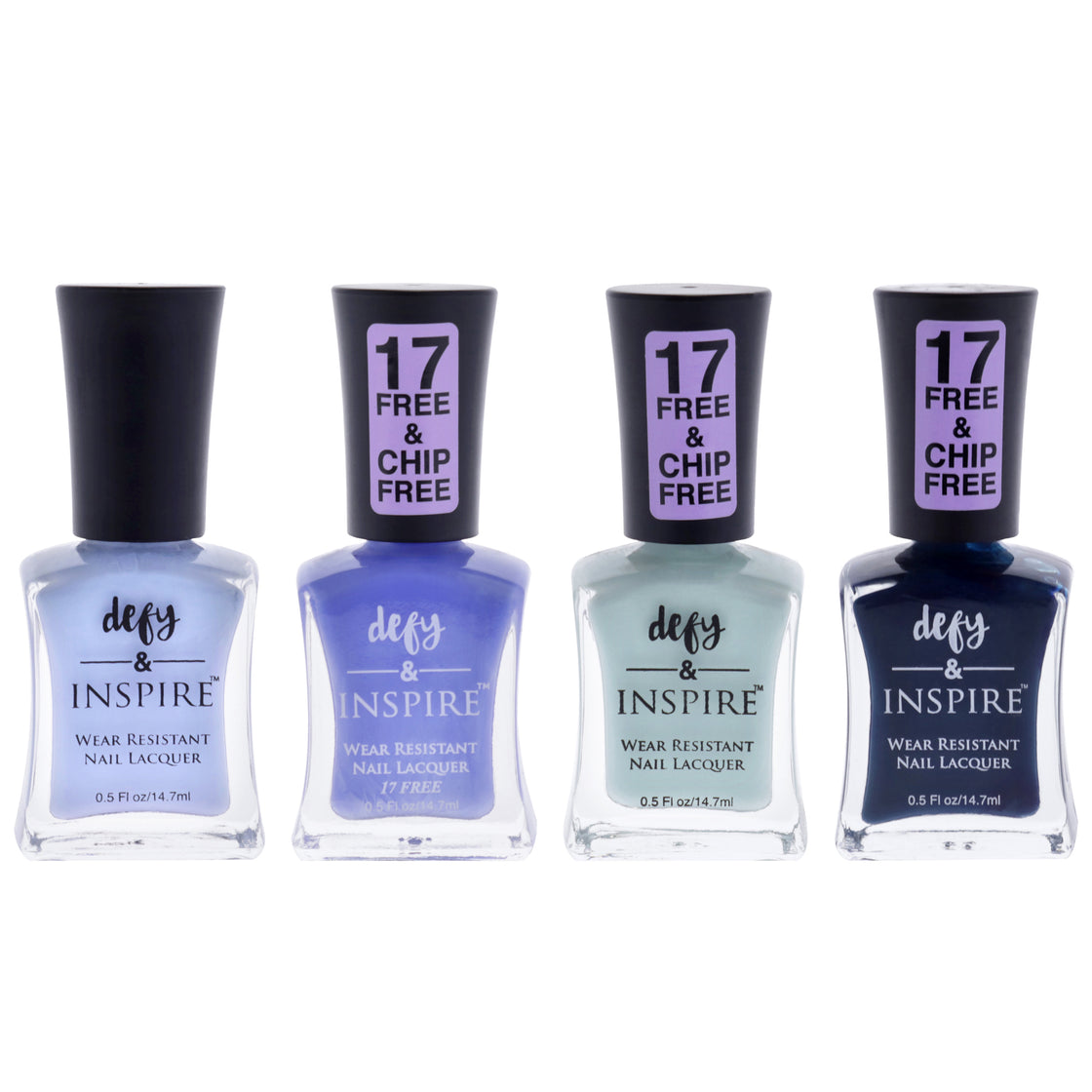 Wear Resistant Nail Lacquer Kit by Defy and Inspire for Women - 4 Pc Kit 0.5oz Nail Polish - 275 Paradise Island, 0.5oz Nail Polish - 266 Ship Happens, 0.5oz Nail Polish - 290 Fantasy Suite, 0.5oz Nail Polish - 260 Laguna Beach