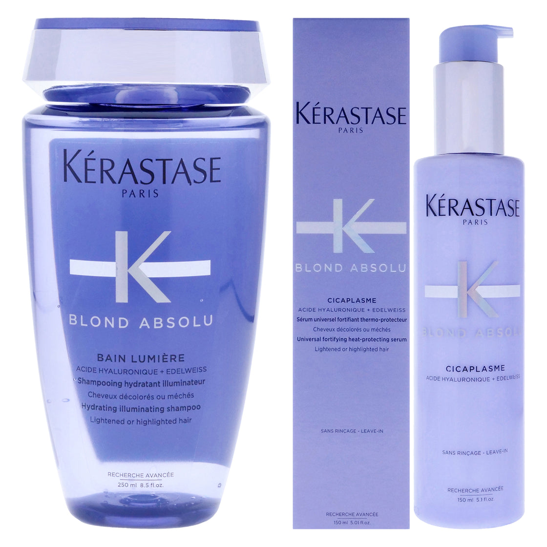 Blond Absolu Kit by Kerastase for Unisex - 2 Pc Kit 8.5oz Blond Absolu Hydrating Illuminating Shampoo, 5.1oz Blond Absolu Cicaplasme Serum