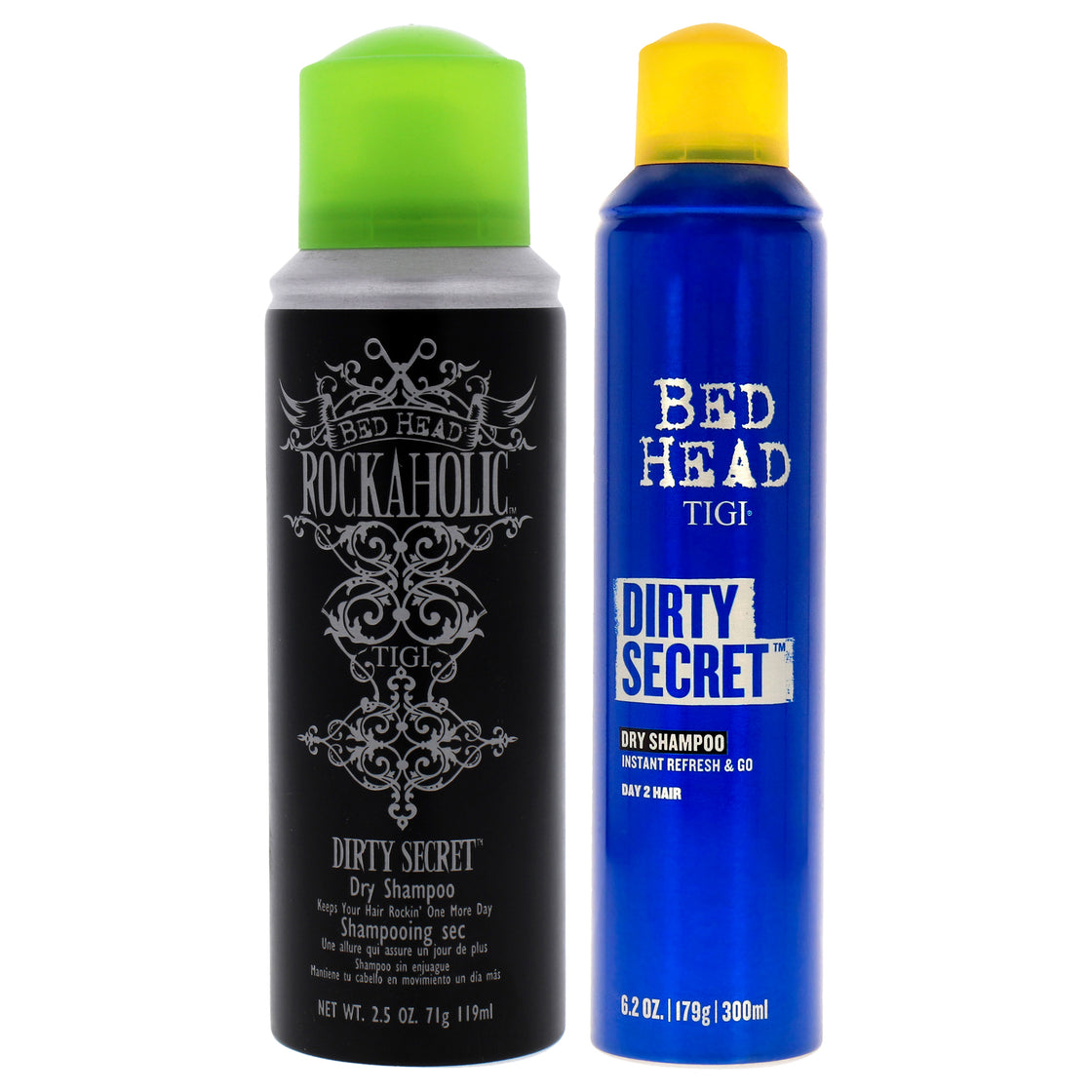 Bed Head Dirty Secret and Rockaholic Dirty Secret Dry Shampoo Kit by TIGI for Unisex - 2 Pc Kit 6.2oz Dry Shampoo, 2.5oz Shampoo