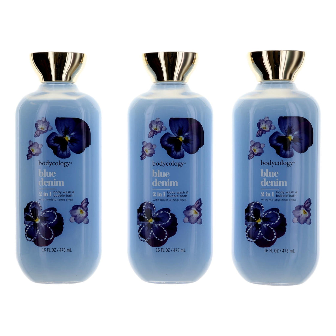 Blue Denim By Bodycology, 3 Pack 16 Oz 2 In 1 Body Wash & Bubble Bath For Women