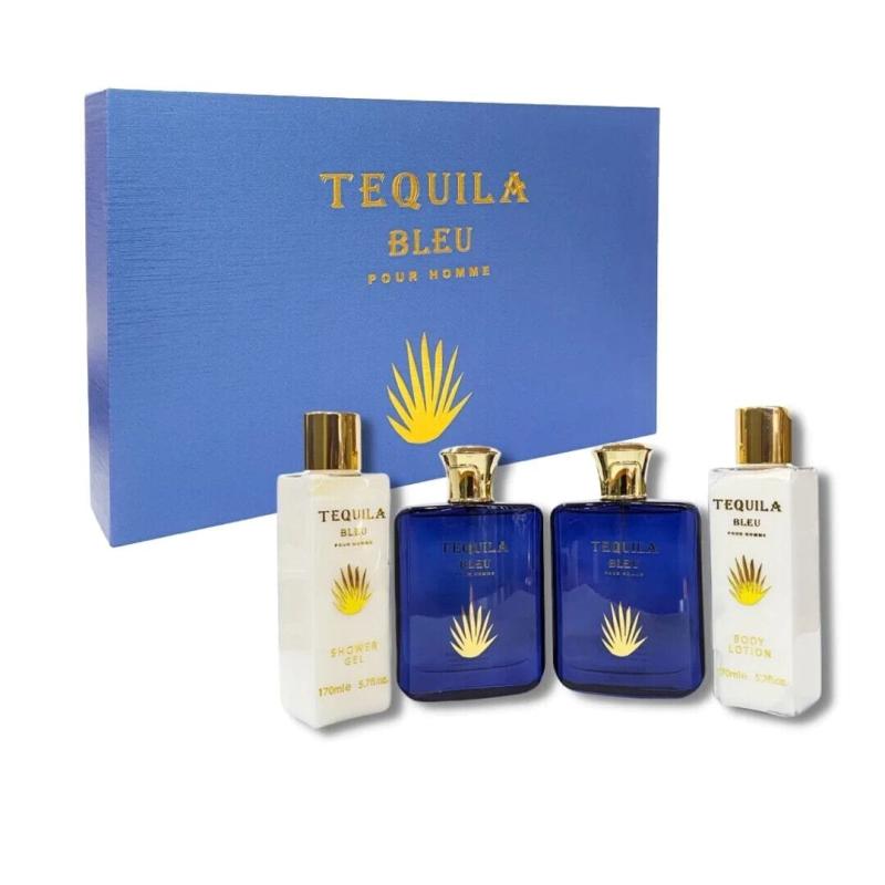 Tequila Bleu 4 Pcs Set For Men: 3.3 Eau De Parfum Spray + 5.7 Body Lotion + 3.3 After Shave + 5.7 Shower Gel