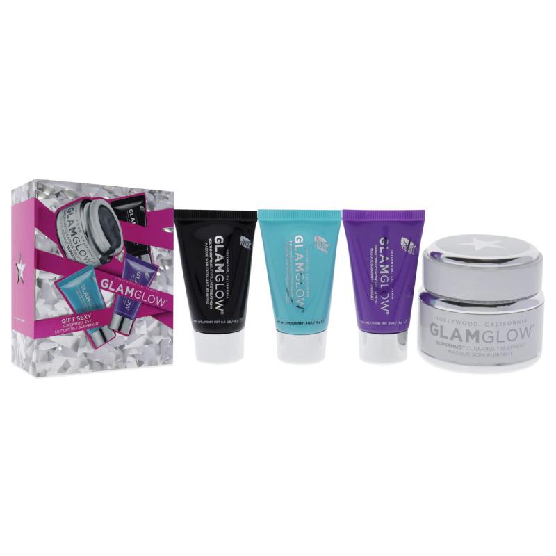 Let it Glow Supermud Set by Glamglow for Unisex - 4 Pc 1.7oz Supermud Clearing Treatment, 0.5oz Youthmud Tinglexfoliate Treatment, 0.5oz Gravitymud Firming Treatment, 0.5oz Thirstymud Hydrating Treatment