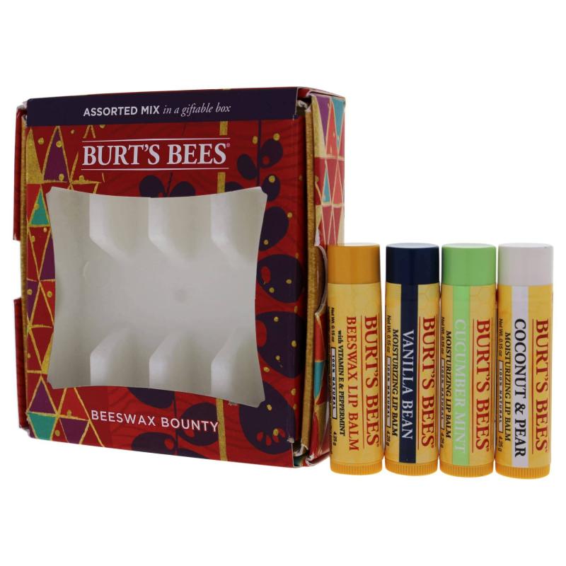 Beeswax Bounty Set - Assorted Mix by Burts Bees for Unisex - 4 Pc Set 4 x 0.15oz Lip Balm Beeswax, Vanilla Bean, Cucumber Mint, Coconut Pear