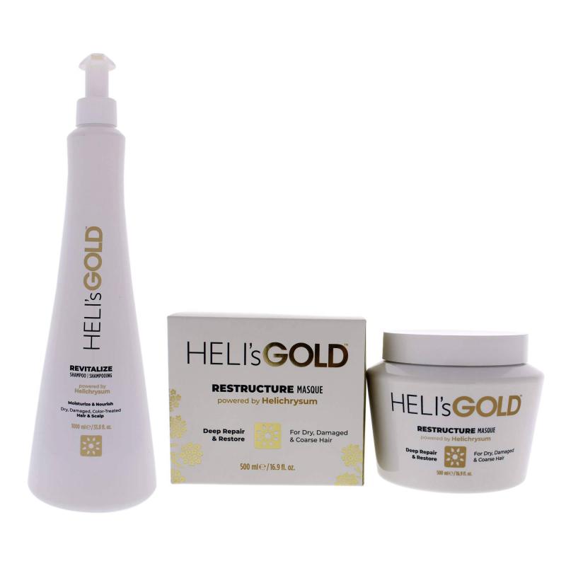 The Revival Series Kit by Helis Gold for Unisex - 2 Pc Kit 33.8oz Revitalize Shampoo, 16.9oz Restructure Masque