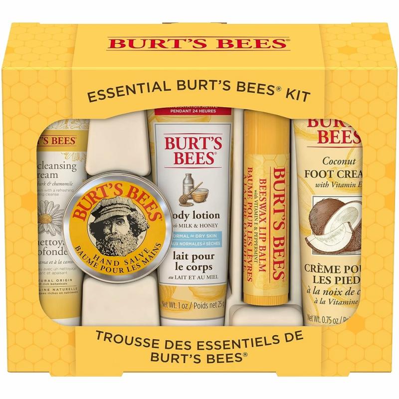 Burt's Bees Gifts, 5 Body Care Products, Everyday Essentials Set - Original Beeswax Lip Balm, Deep Cleansing Cream. Hand Salve, Body Lotion &amp; Foot Cream, Travel Size