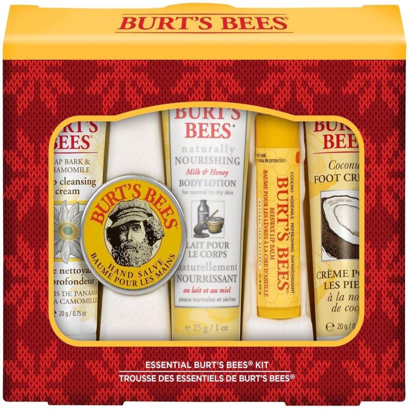 Essential Burts Bees Kit by Burts Bees for Women - 5 Pc Kit 1oz Body Lotion with Milk &amp; Honey, 0.3oz Hand Salve, 0.75oz Soap Bark &amp; Chamomile Deep Cleansing Cream, 0.75oz Coconut Foot Cream, 0.15oz Beeswax Lip Balm with Vitamin E &amp; Peppermint