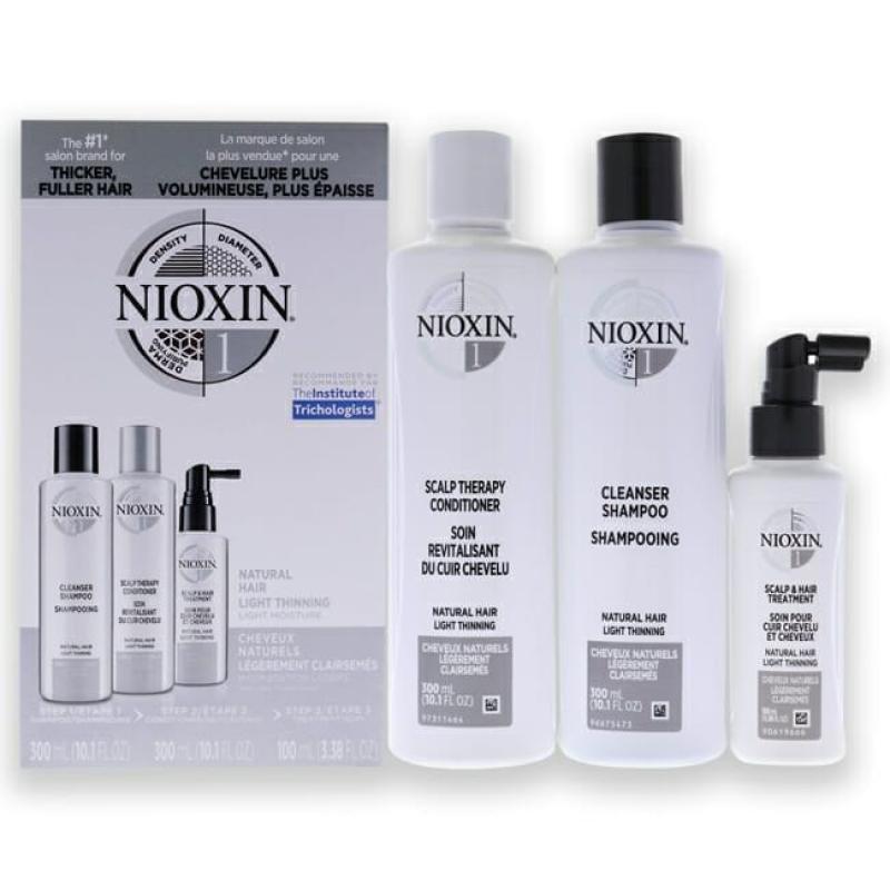 System 1 Kit by Nioxin for Unisex - 3 Pc 10.1oz Cleanser Shampoo, 10.1oz Scalp Therapy Conditioner, 3.38oz Scalp and Hair Treatment