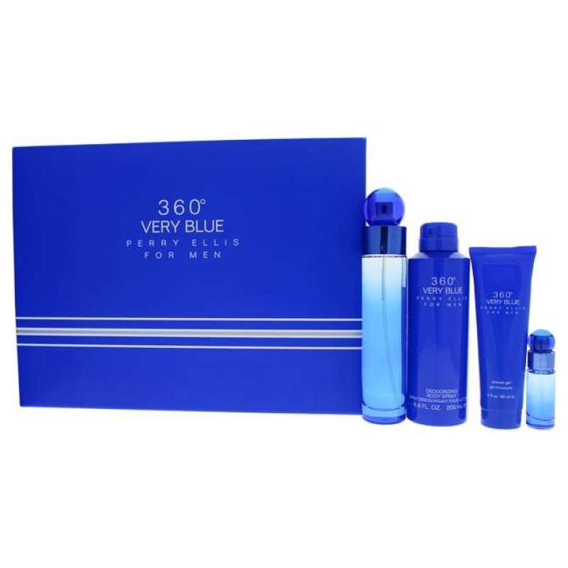 360 Very Blue by Perry Ellis for Men - 4 Pc Gift Set 3.4oz EDT Spray, 7.5ml EDT Spray, 6.8oz Body Spray, 3oz Shower Gel