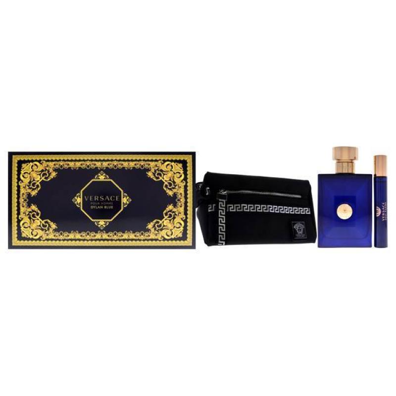 Dylan Blue by Versace for Men - 3 Pc Gift Set 3.4oz EDT Spray, 10ml EDT Spray, Blue Pouch