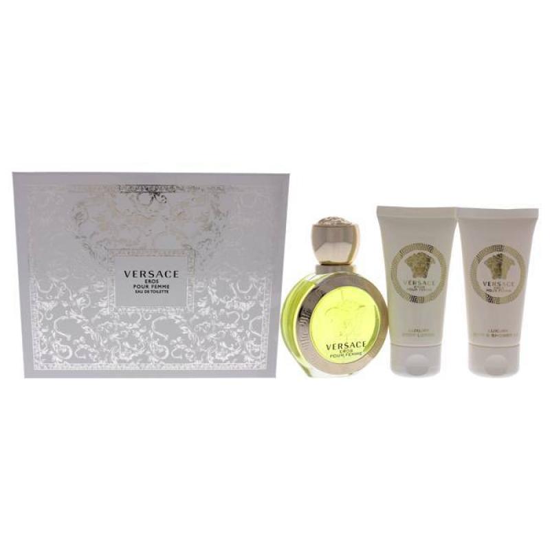 Versace Eros Pour Femme by Versace for Women - 3 Pc Gift Set 1.7oz EDT Spray, 1.7oz Luxury Bath Shower Gel, 1.7oz Luxury Body Lotion