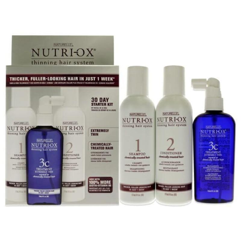 Extremely Thin Chemically Treated Hair Starter Kit by Nutri-Ox for Unisex - 3 Pc Gift Set 6oz Shampoo Chemically-Treated, 6oz Conditioner Chemically-Treated, 4oz Treatment for First Signs Noticeably Thin Chemically-Treated