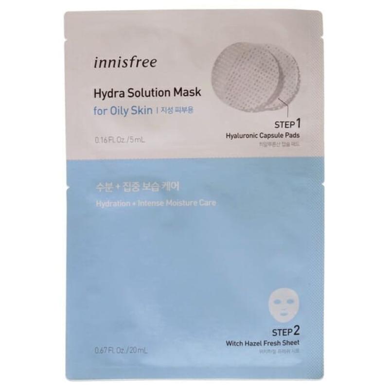 Hydra Solution Mask by Innisfree for Unisex -1 Pc 0.16oz Step 1 Hyalurinic Capsule Pads, 0.67oz Step 2 Witch Hazel Fresh Sheet Pads