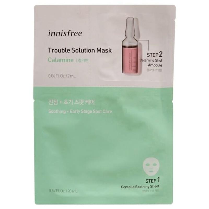 Trouble Solution Mask - Calamine by Innisfree for Unisex - 1 Pc Kit 0.67 Step 1 Centella Soothing Sheet, 0.06oz Step 2 Calmine Shot Ampoule