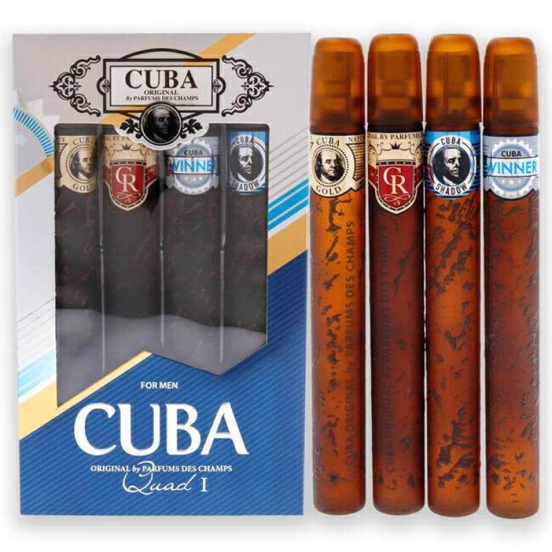 Cuba Quad I by Cuba for Men - 4 Pc Gift Set 1.17oz Cuba Gold EDT Spray, 1.17oz Cuba Royal EDT Spray, 1.17oz Cuba Winner EDT Spray, 1.17oz Cuba Shadow EDT Spray