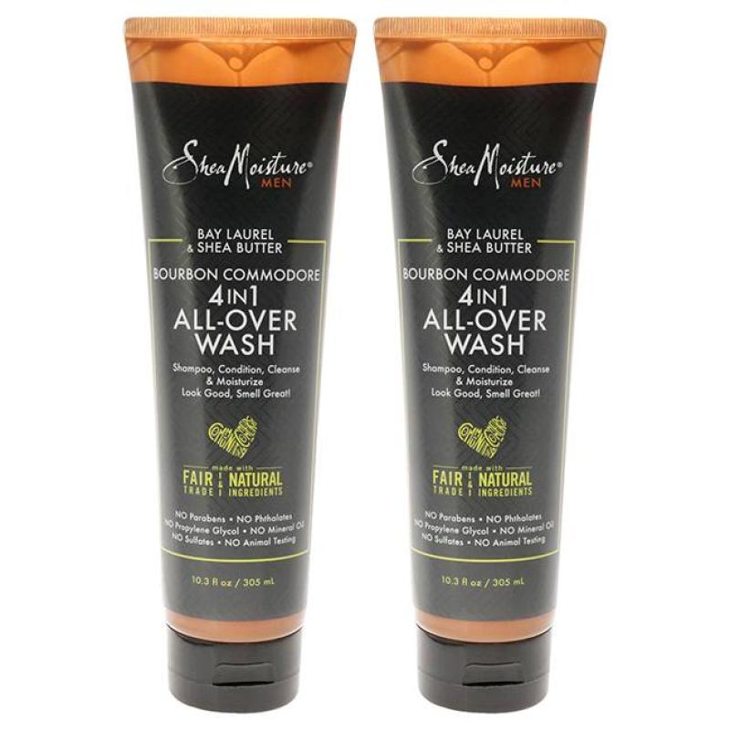 Bay Laurel And Shea Butter Bourbon Commodore 4-In-1 All-Over-Wash - Pack Of 2 By Shea Moisture For Unisex - 10.3 Oz Body Wash