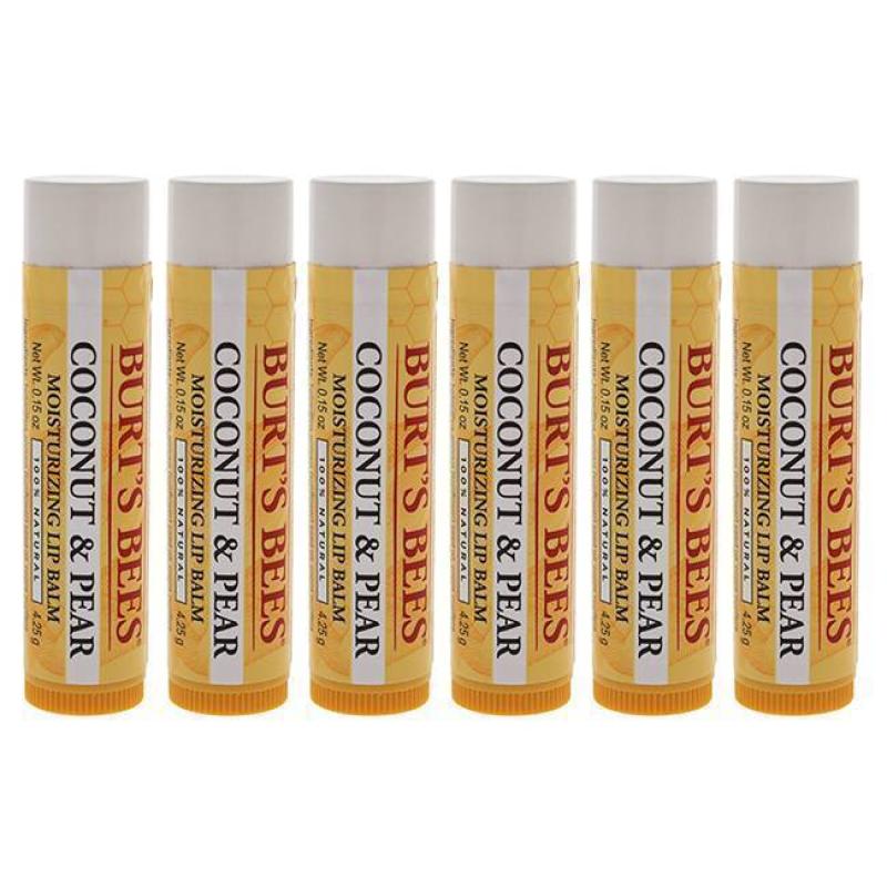 Coconut and Pear Moisturizing Lip Balm by Burts Bees for Unisex - 0.15 oz Lip Balm - Pack of 6