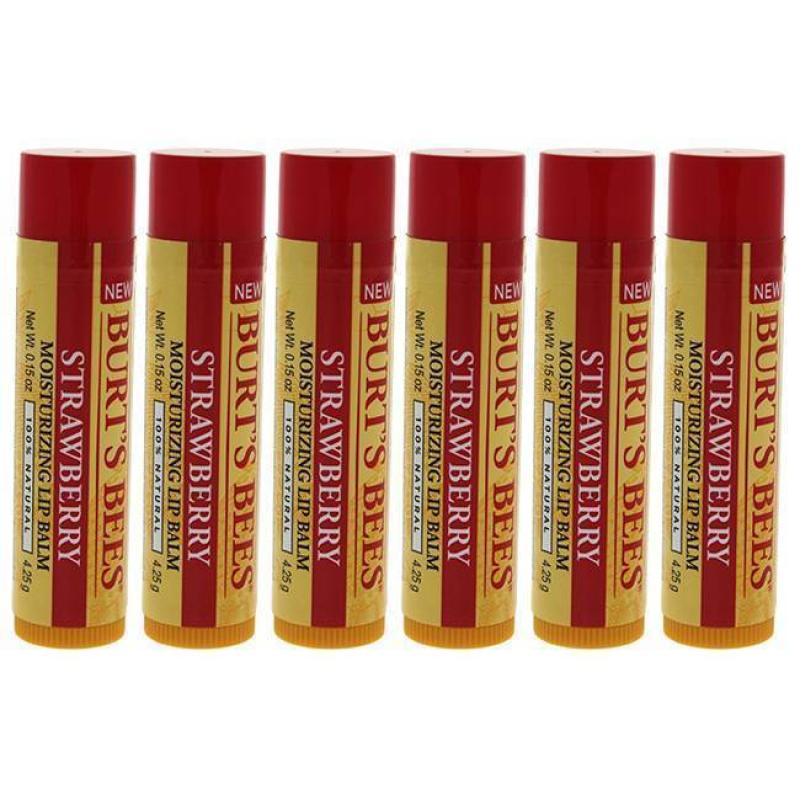 Strawberry Moisturizing Lip Balm by Burts Bees for Unisex - 0.15 oz Lip Balm - Pack of 6