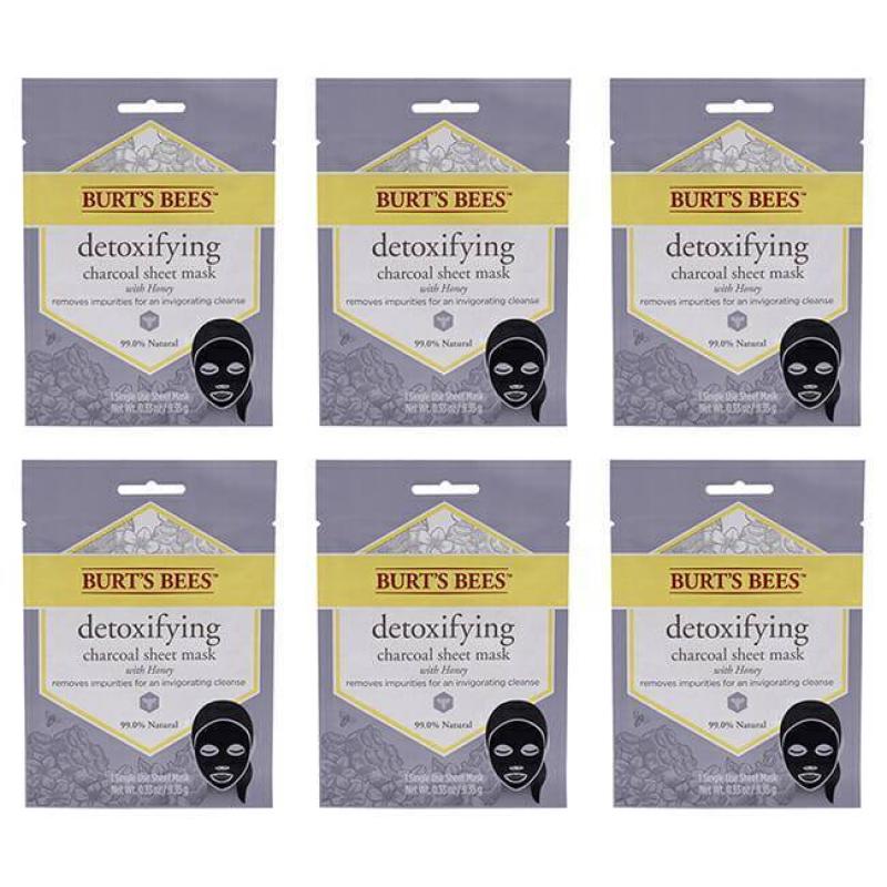 Detoxifying Charcoal Sheet Mask by Burts Bees for Unisex - 0.33 oz Mask - Pack of 6